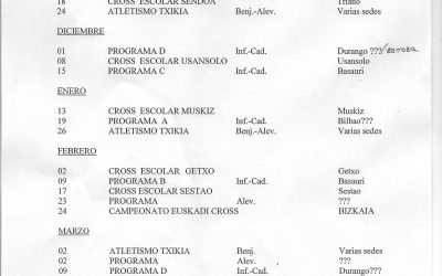 ATLETISMO ESCOLAR. CALENDARIO